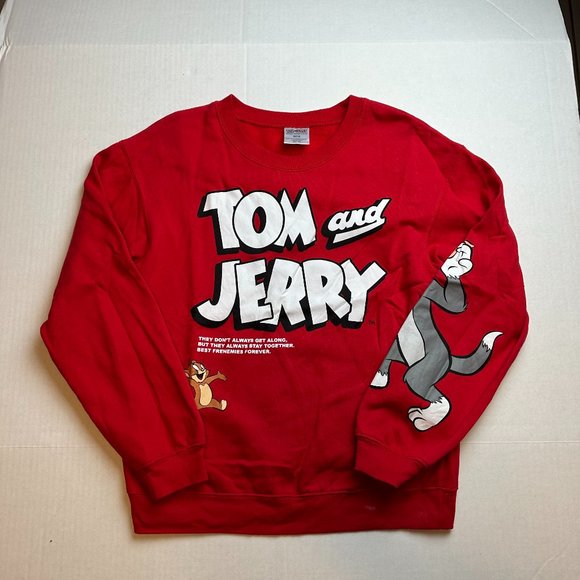 Tom And Jerry Junior's Red Crew Neck Long Sleeve Pullover Sweatshirt Size S(3-5) - Picture 1 of 4